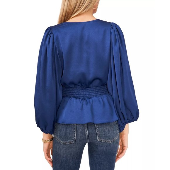 VINCE CAMUTO Peplum Blouse Deep Blue XS - Picture 2 of 4
